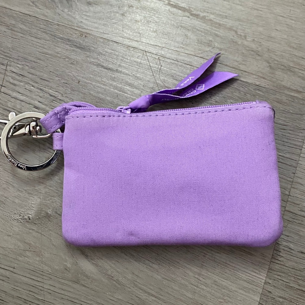 Vera Bradley Zip ID Case Women OS Purple Lanyard Wallet Keychain Floral Lining